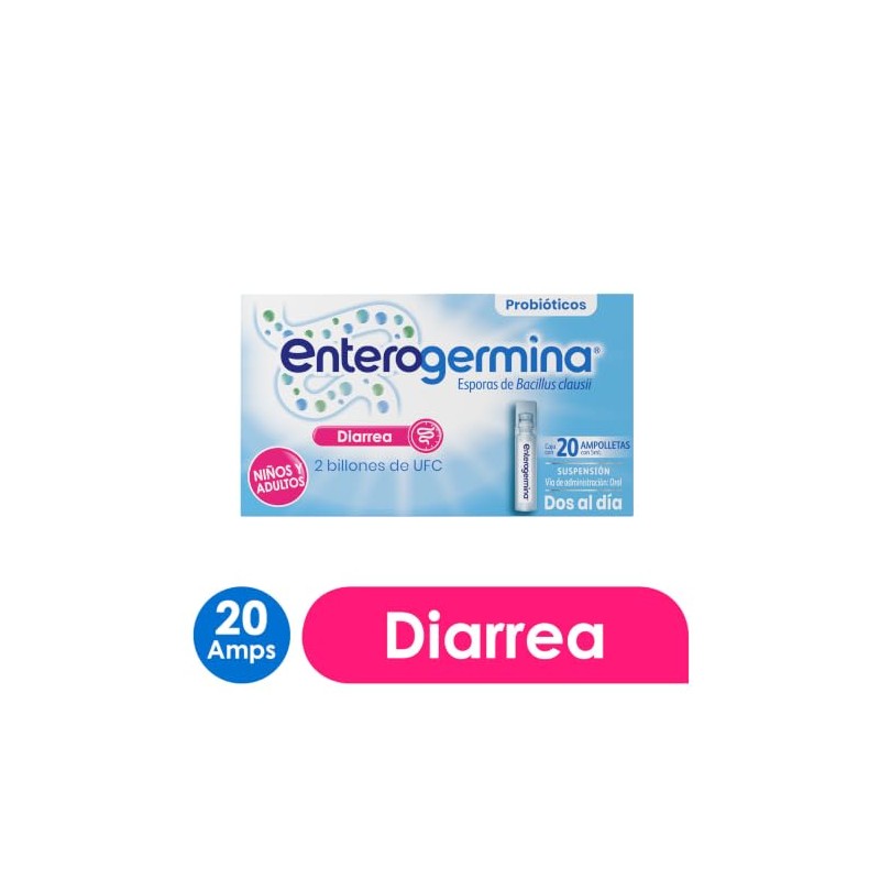 Enterogermina probióticos 2 billones, vial sin refrigeración, 20 amps.