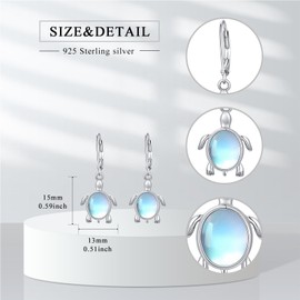 Dorunmo Turtle Earrings 925 Sterling Silver Sea Turtle Dangle Drop Earring Moonstone Leverback Summer Beach Ocean Jewelry Gifts for Women Mom Wife Ocean Lover