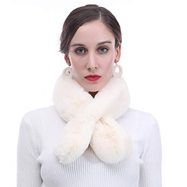 Lina & Lily Faux Fur Pull-Through Women's Winter Collar Scarf Neck Warmer Rectangle Fluffy (Cream White)