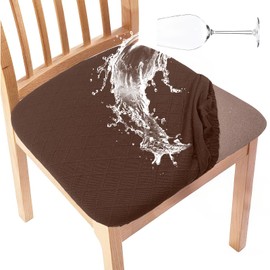 Gute Chair Seat Covers, Dining Room Chair Seat Covers with Ties, Stretch Jacquard Chair Covers Protectors for Dining Room Kitchen Chairs - 4 Pcs, Rhombic-Coffee