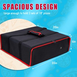 LeCorner Pizza Bag, Insulated Pizza Bags for Delivery Doordash, Large Pizza Warmer Grocery Bags for Personal Use, Uber Eats, Food Carrier Delivery, Collapsible Cooler Hot Pockets Pack, 20x20in(Black)