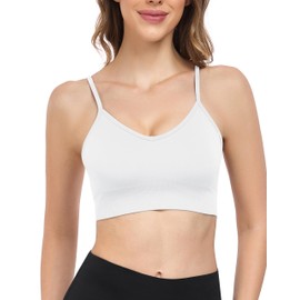 ANGOOL Women's Sports Bra Without Underwire Adjustable Spaghetti Straps Sports Bustier Women's Padded Seamless Convertible to Crossback, Black+white, S