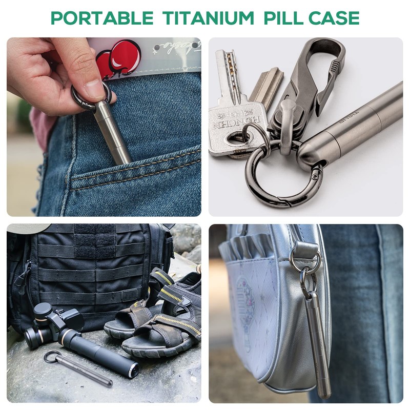 Large Keychain Pill Holder.TISUR Titanium Pill Case Waterproof Pill Fob