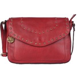 Genuine Italian Leather Boho Studded Crossbody Sling Bag - Stylish, Durable, & Perfect for Everyday Use for Women, Red, Medium