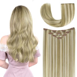 14" Clip in Hair Extensions Remy Human Hair for Women - Silky Straight Ash Blonde Highlighted Platinum Blonde Real Hair Extensions Clip ins 58grams 4pieces (14inches, #17A-60A)