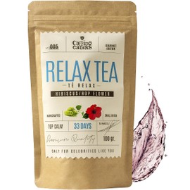 RELAX TEA - Night Time Tea - Stress & Anxiety Relief, Calm Tea - Chamomile, Lemon Balm, St. John's Wort, Licorice Root, Orange Peel, Hibiscus, Fennel, Cardamom - Caffeine Free Herbal Tea Infusion 100g
