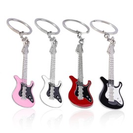 VAEIORP 4 Pcs Guitar Rock Electric Guitar Music Bass Key Chain Musical Instrument Key Chain Key Pendant Electric Guitar Music Pendant for Gift Decoration, multicoloured