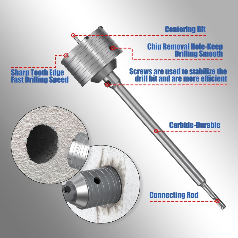 HUHAO Concrete Hole Saw 3-1/3 inch(85mm) with 330mm SDS Plus