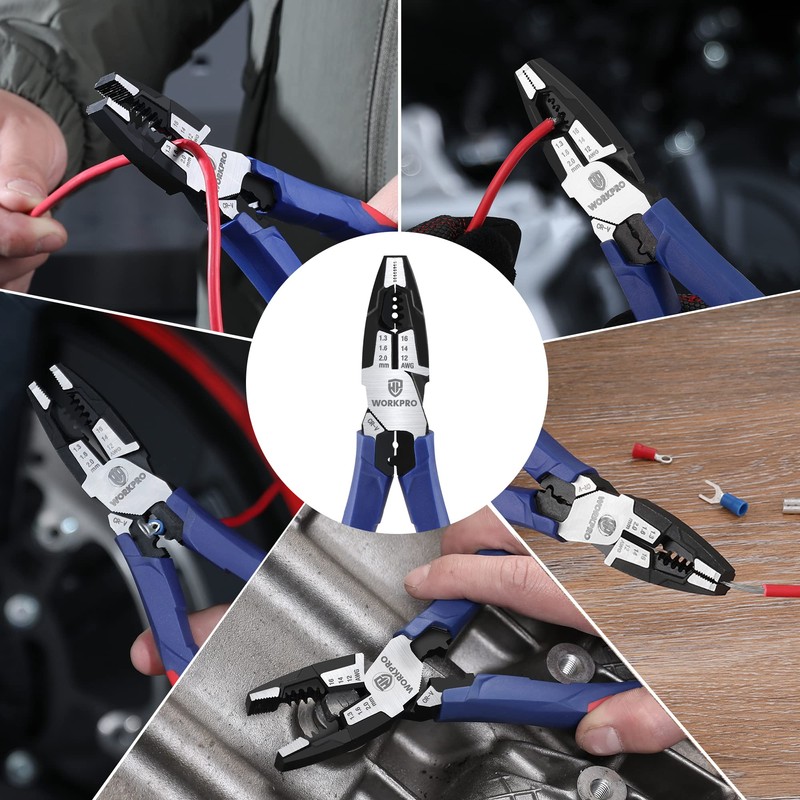 WORKPRO 5-in-1 Combination Pliers with Wire Stripper/Crimper/Cutter/Spanner | 8 inch