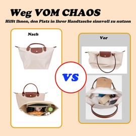 Amazleer Handbag Organiser for Longchamp Bag, Women's Bag Organiser for Longchamp Pliage, Purse Organiser, Multi-Pocket Handbag Organiser for Long Handle Le Pliage (Beige, M)