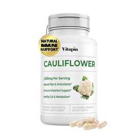 Organic Cauliflower Superfood Veggies Powder Supplement - Natural Sulforaphane, Vitamins, Minerals for Digestion, Energy, Antioxidant Support - 120 Vegetable Capsules, Non-GMO, Gluten-Free