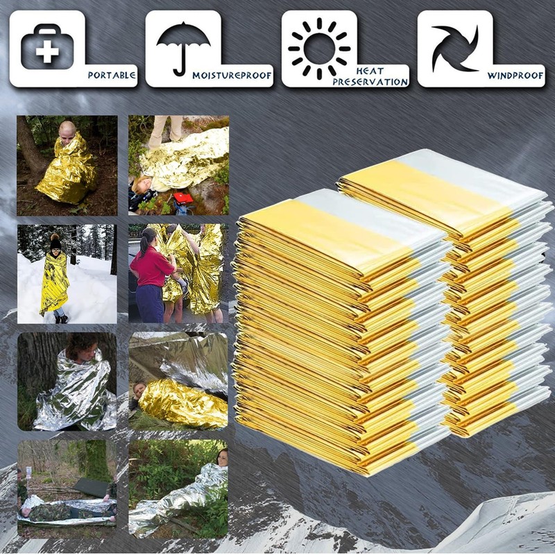 MIXIAO Emergency Foil Thermal Blanket Gold (Pack of 6) Individually