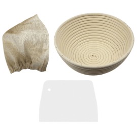 RoEsha Banneton Bread Proofing Basket 9" Oval Rattan Sourdough Basket Dough Scraper