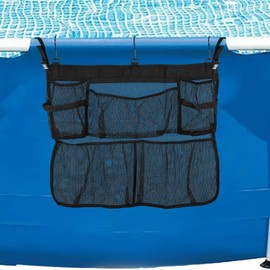 Lyreh Overground Pool Storage Bag, 24x20.1 Inch Mesh Swimming Pool Toy Hanging Float Net Bag Poolside Storage Organizer Containers for Fence Indoor Patio Decks