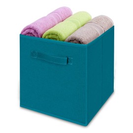 MaidMAX Cloth Storage Bins, Set of 6 Foldable Collapsible Fabric Cubes Organizers Basket with Dual Handles for Gift, Teal