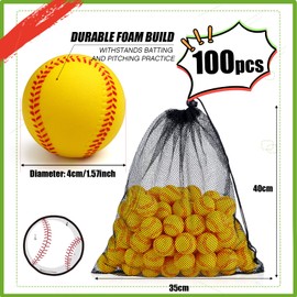 Wettarn 100 Pcs Mini Training Foam Baseballs Soft Baseballs with Storage Bag Practice Ball for Hitting Pitching Machines Batting Accuracy Indoor Outdoor Sports Players Play(Yellow)