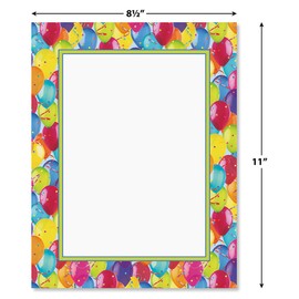 Current Floating Balloons Letter Paper - Birthday Stationery Papers With Decorative Border Designs, Printable Holiday, Wedding, & Party Invitation Letterhead Sheets, Set of 25, 8 1/2" x 11"