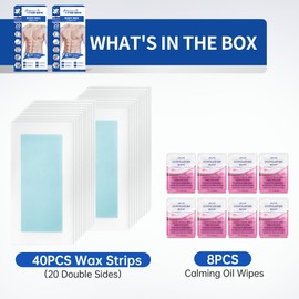 2 Pieces Wax Strips for Men Body Hair Removal, 20 Cold Wax Strips + 4 After Hair Removal, Cleaning Wipes for Men, 3 Seconds for Quick Hair Removal