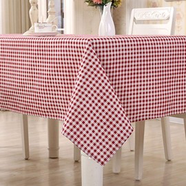 HomeT Cotton Linen Geometric Red & White Checked Tablecloth Gingham Maroon for Rectangle Table (90x90cm)