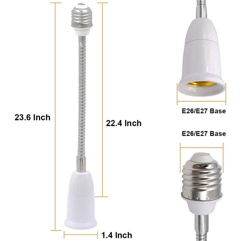 E26/E27 Light Socket Extender Adapter, 58CM/22.5 Inch Extension165℃ Heat-Resistant No