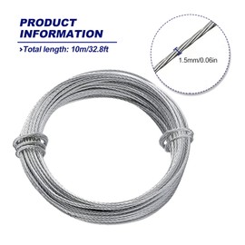 Picture Hanging Wire, 32.5 Feet/10m Metal Picture Wire Heavy Duty 1.5mm Stainless Steel Pictures Hanging String Wires Rope for Mirrors Art Work Clock
