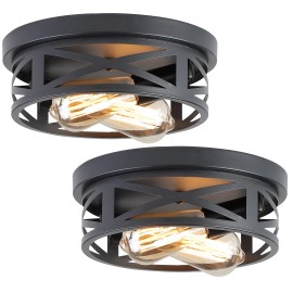 Not Available 2-Light Black Farmhouse Flush Mount Ceiling Light-2 Pack