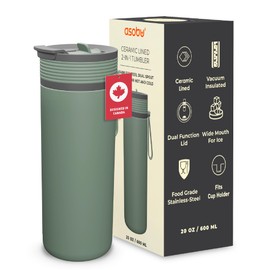Asobu 20oz Ceramic Lined Insulated Water Bottle for Hot and Cold Drinks with 2-in-1 lid - Durable Travel Bottle with Leak-Proof Lid, Double-Wall Stainless Steel, Keeps Flavors True