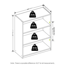 Furinno Gehry 3-Tier Bookcase, Bookshelf with Adjustable Shelves, White
