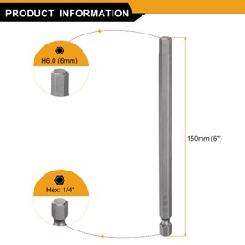 sourcing map 2pcs H6.0 Hex Head Drill Bit Wrench 6mm Metric Flat Tip 1/4" Hex Shank 150mm (6") Long Magnetic Hexagonal Screw Driver Socket Industrial Screwdriver Power Bits
