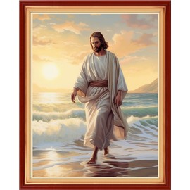 Redxing Stamped Cross Stitch Kits Embroidery kit for Beginners Adults Full Range of Embroidery Patterns Starter Kits DIY Printed Cross Stitch Kits Needlepoint Kits 11CT-Jesus by the seaside 16x20 inch