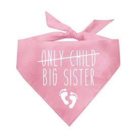 Big Sister w/Only Child Crossed Out Dog Bandana | 100% Cotton Adjustable Triangle | Made in USA | Pregnancy Announcement Photoshoot Prop | New Baby | Gender Reveal | Baby Pink X-Small (1139)