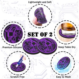 Car Cup Coasters 2 Pack, 2.75 Inch Soft Rubber Pad, Universal Auto Cup Holder Drink Coasters, Auto Cup Holder Insert Drink Coaster Car Interior Accessories (Black Purple)