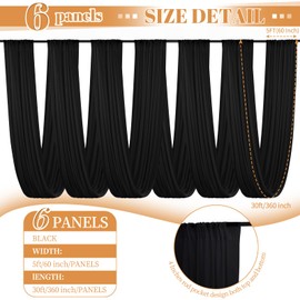 6 Panels Black Ceiling Drapes,5ftx30ft Black Wedding Draping Sheer Chiffon Ceiling Drapes for Wedding/Party/Ceremony/Stage