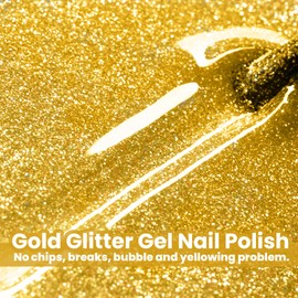 MEGIOR Gold Gel Nail Polish 15ML Gold Glitter Gel Polish Soak Off UV LED Gold Shimmer Nail Polish Nail Art Manicure & Pedicure Salon DIY at Home Gift for Women, 0.5 OZ