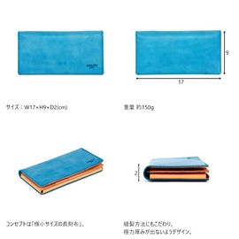 Agility affa "Bill" Long Wallet, Bill Wallet, Folding Wallet, Compact, Small Wallet, Genuine Leather, Turquoise Blue, Turquoise