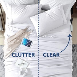 Cathay Home Twin Double-Sided Organizer Pocket Fitted Smart Sheet - Double Brushed Ultra Soft – Wrinkle & Fade Resistant - 14" Deep Pocket Fitted Sheet Only (Twin, White)