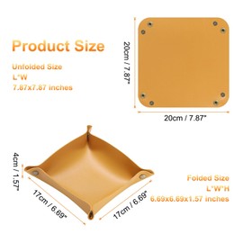 sourcing map 2pcs PU Leather Valet Tray Unisex Folding Small Catchall Tray Portable Entryway Table Tray Nightstand Bedside Desk Tray for Key Wallet Watch Coin Jewelry Dice, Yellow
