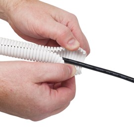 D-Line Cable Tidy Tube, Pre-Split Cable Sleeve, Flexible LDPE Electrical Conduit, PC Cable Management, TV Wire Hider - 25mm Diameter, 1.1m Length - White
