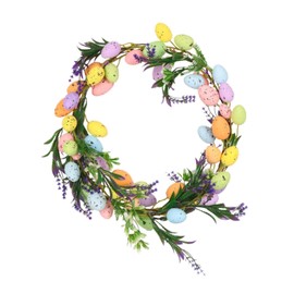 Fenteer Easter Egg Door Wreath Spring Wreath 30cm Floral Wreath Window Greenery Leaves Artificial Flower for Farmhouse Wedding Summer