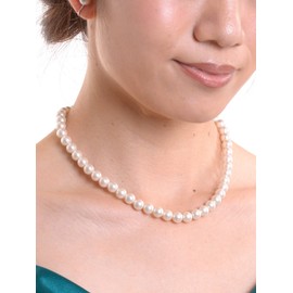Aurora Glass Pearl Necklace, 0.3 inch (8 mm), Made in Japan, 16 Inches, Made in Japan, Formal, Weddings, Ceremonies, Entrance Ceremonies, Graduation Ceremonies, Glass