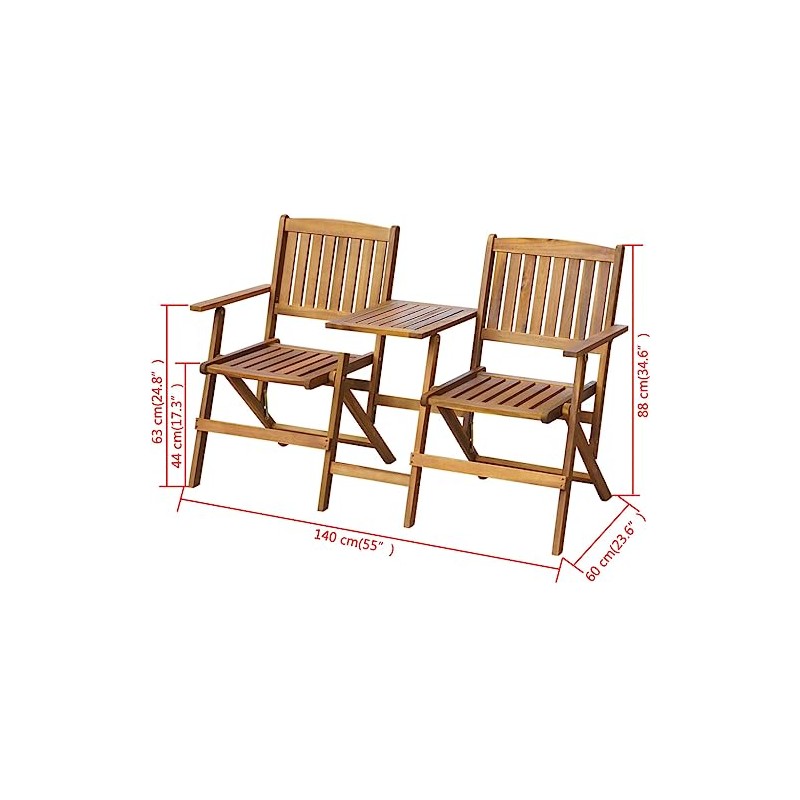 Casafoyer Folding Garden Bench with Tea Table 55.1 Solid Acacia