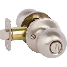 Callan by Delaney Hardware Fairfield Privacy Door Knob, Fits Door 1-3/8 to 1 in. Thick, Satin Nickel – Reversible Left/Right-Handed Bed & Bathroom Push Button Door Knob – Easy to Install