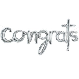 TONIFUL Congrats Balloons - 45 Inch Silver Congrats Foil Balloons Banner Reusable Material for 2025 Graduation Party Graduate Congratulations Class of 2025 Congrats Grad Decorations Supplies