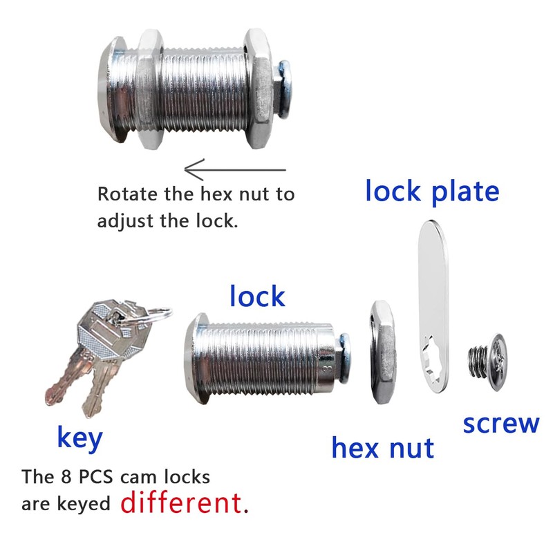 Necygoo Cabinet Locks 8 Packs Drawers Keyed Different Cam Lock