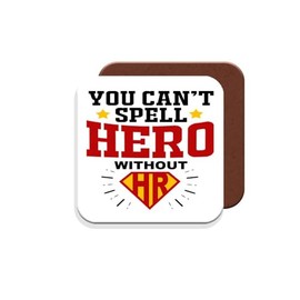 Coaster Gift for Human Resources Personnel - You Can't Spell Hero Without HR - Giftset - Made by MUGGZ in The UK