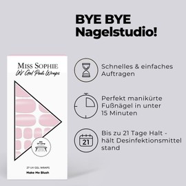 Original Miss Sophie UV Gel Pedi Wraps Make Me Blush I Nagelfolien für UV Pedicure I 27 Stück UV-Gel-Pediküre Wraps einfarbig I Nagelsticker für Fußnägel I Pediküre Nagelfolien