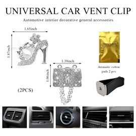 Wevdn 2 PCS Bling Car Air Vent Clip, Crystal Heart Car Air Fresheners Diffuser Vent Clip, Rhinestone Air Conditioning Outlet Clip For Women Girls, Interior Decor Car Accessories (Shoe&Bag)