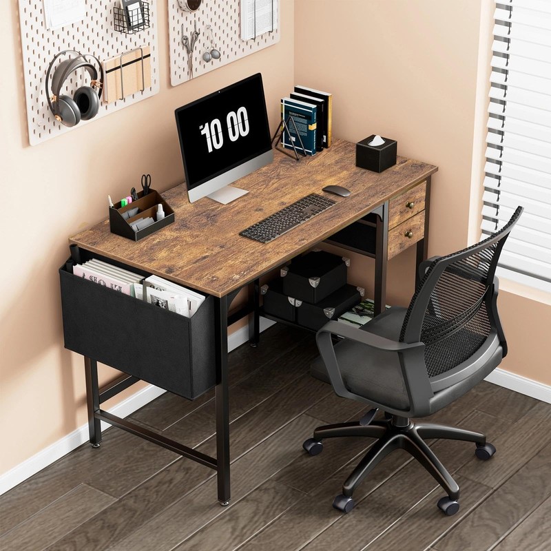 Lufeiya Computer Desk with Drawers - 40 Inch Work Reversible