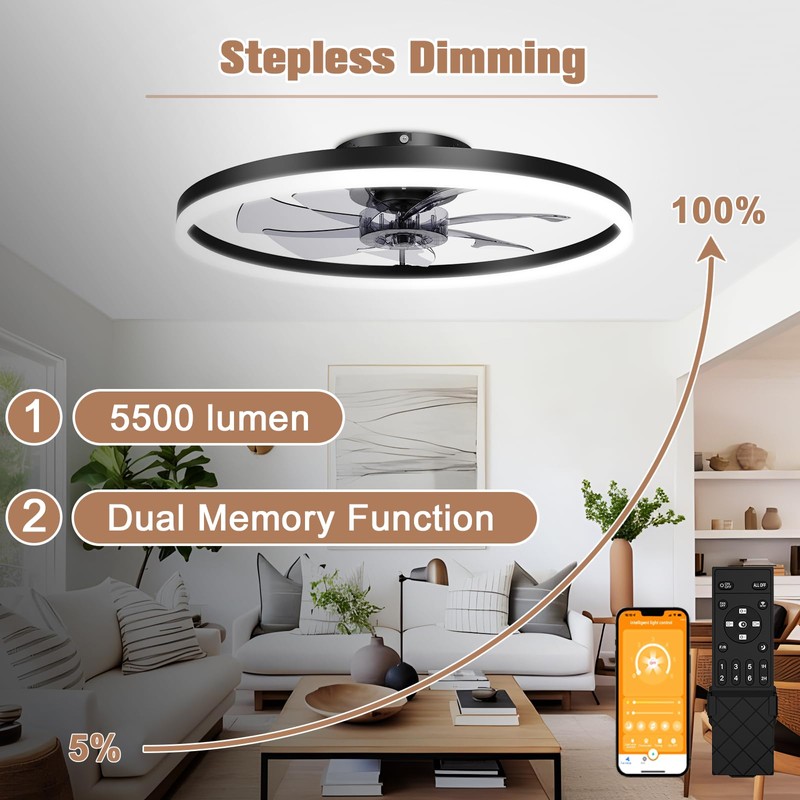 VOLISUN Low Profile Ceiling Fans with Light and Remote,23.6in Fandelier