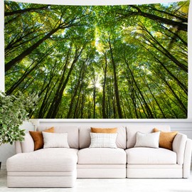 Dsnyu Tapestry Forest XXL, Wall Towel 350 x 256 cm Trees Green Wall Hanging Landscape Nature Polyester Wall Decoration Bedroom Modern